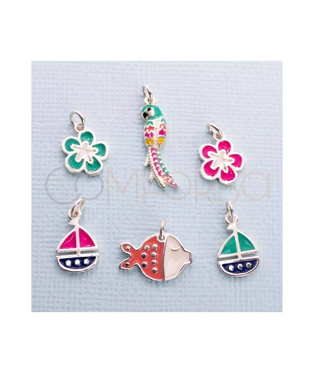 COM FORSA SL - Wholesale Individual Charm/Pendant - Sterling silver 925 fuchsia Hawaiian flower pendant 10mm0
