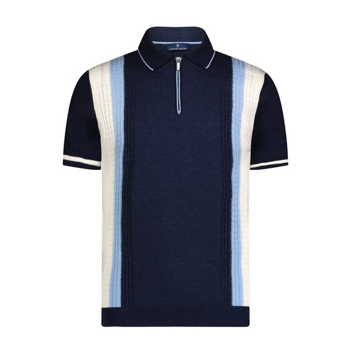 Marine Melange Navy, Lichtblauw en Wit Groot Voorpaneel Korte Mouw Gebreide Polo voor groothandel op Faire