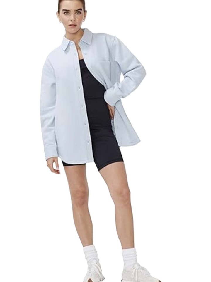 Women's Long Sleeve Button Down Pocket Fleece Shacket for wholesale by Good Stuff Apparel