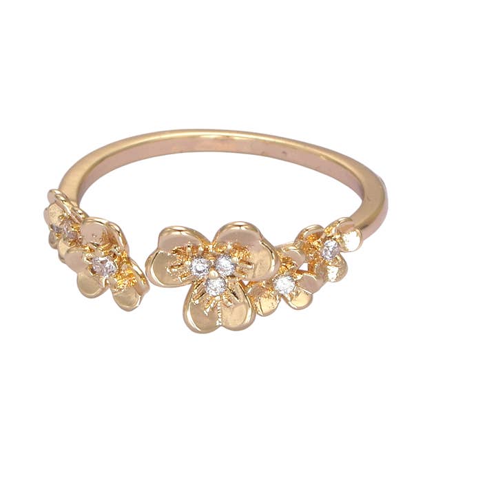 Simply Jewels - Vente Bague avec plusieurs pierres - Bague Fleur Ouverte Ajustable en Or Dainty Daisy ✦ RI-21U0495