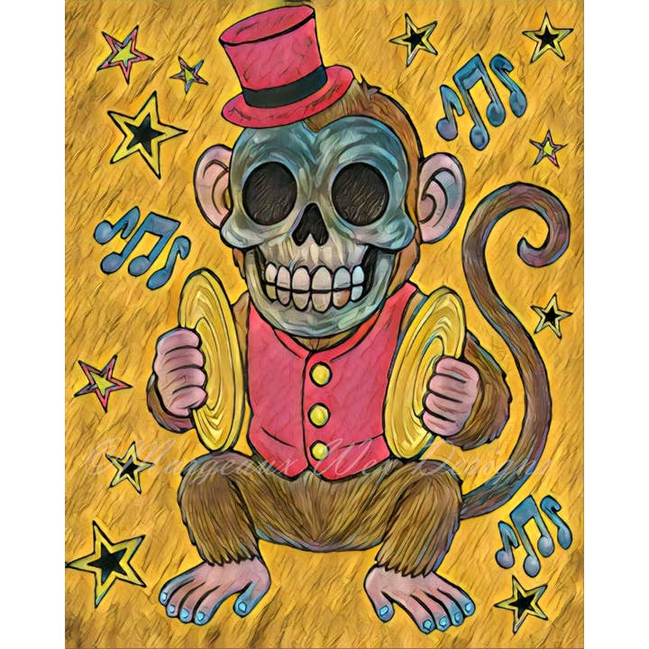 Cymbal Monkey Top Hat Art Print - Golden for wholesale by Margeaux Wex Designs