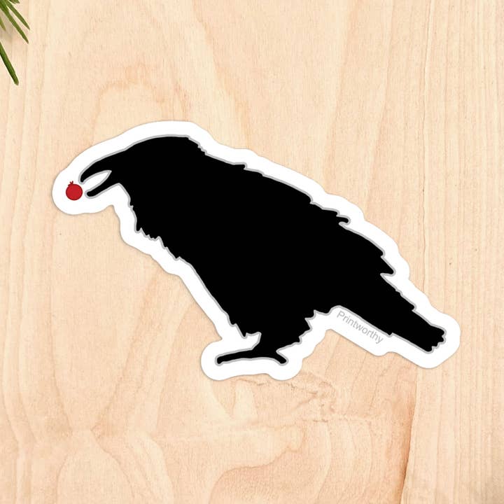 Printworthy - Wholesale Sticker - Raven with a Berry Illustrated Sticker0