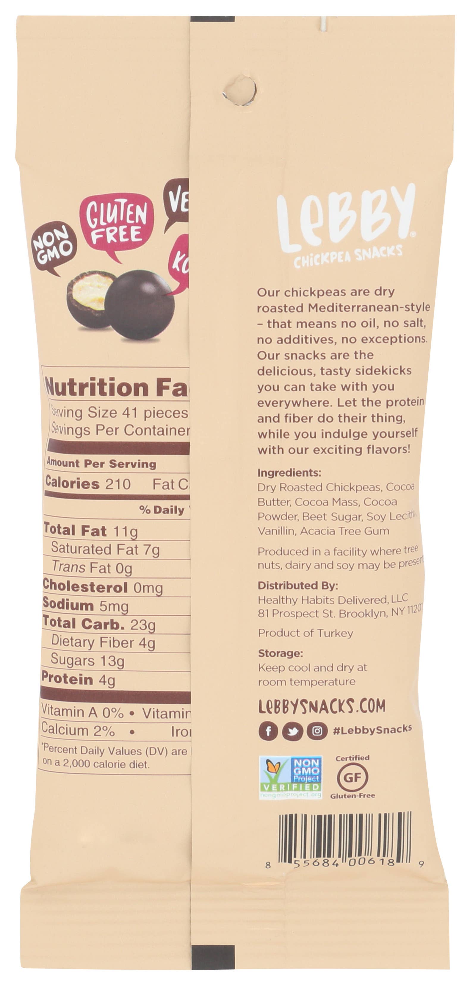 Lebby Snacks - Wholesale Chocolate Covered Sweets - Lebby Dark Chocolate Chickpeas 1.5oz1