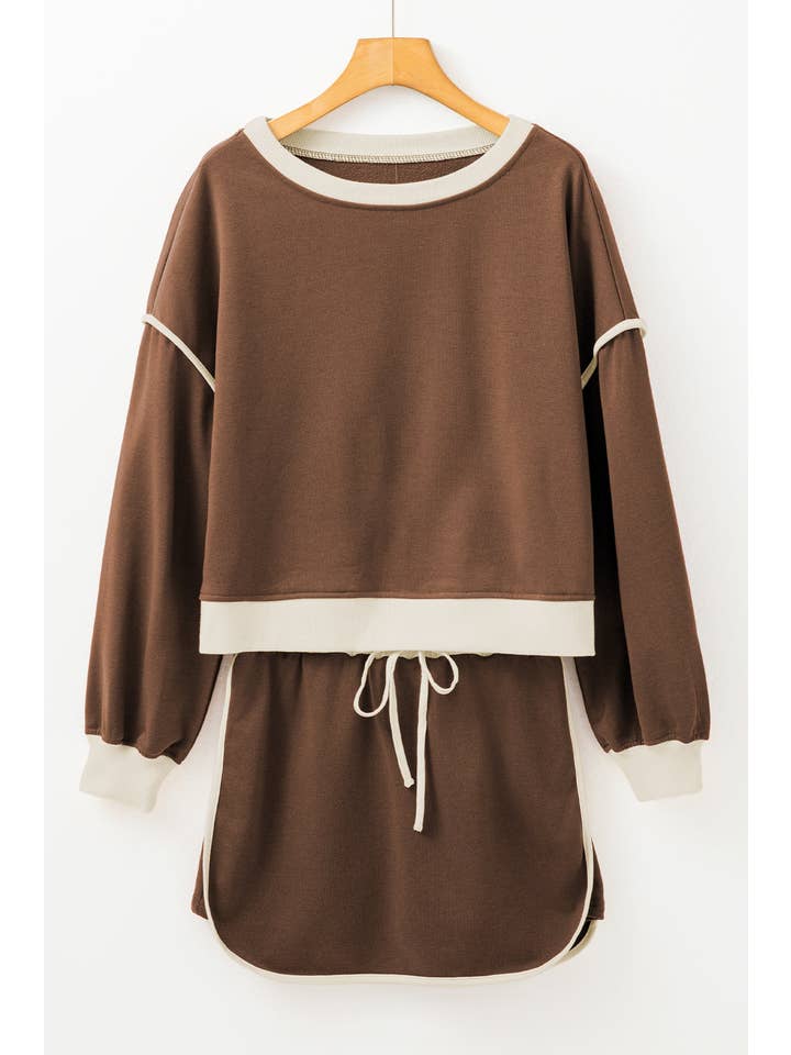 PRETTY BASH - Wholesale Top & Skirt Set - Women's - Colorblock Long Sleeve Top and Skort Set31