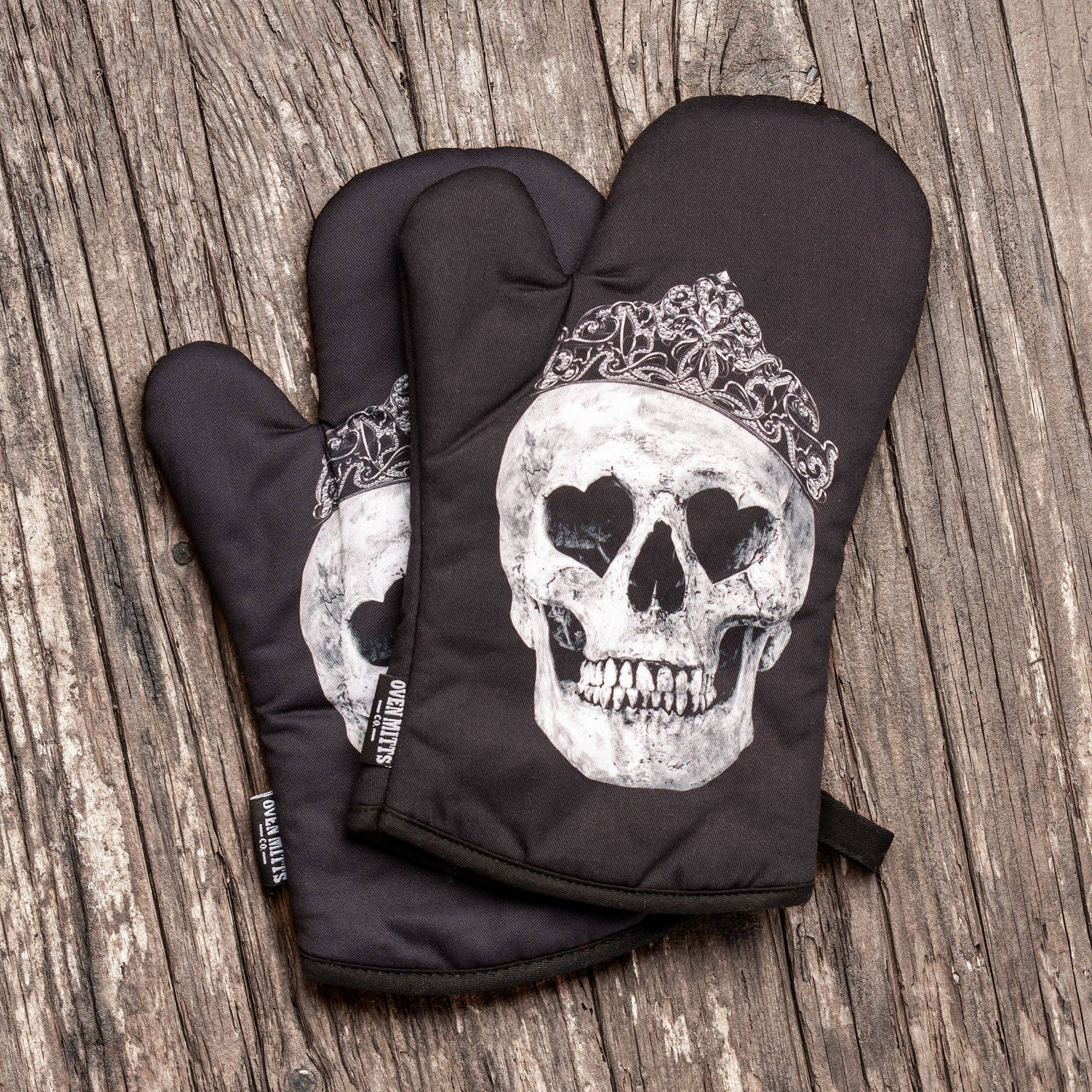 Zapps Clothing - Wholesale Oven Mitt/Pot Holder - King & Queen Black Skull Oven Mitts And Potholder Set6