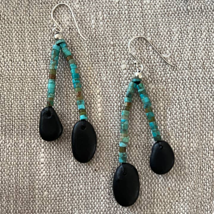 Grânulos Heishi Turquesa e Brincos de Pedra Black River por atacado de Betsy Bauer Studio