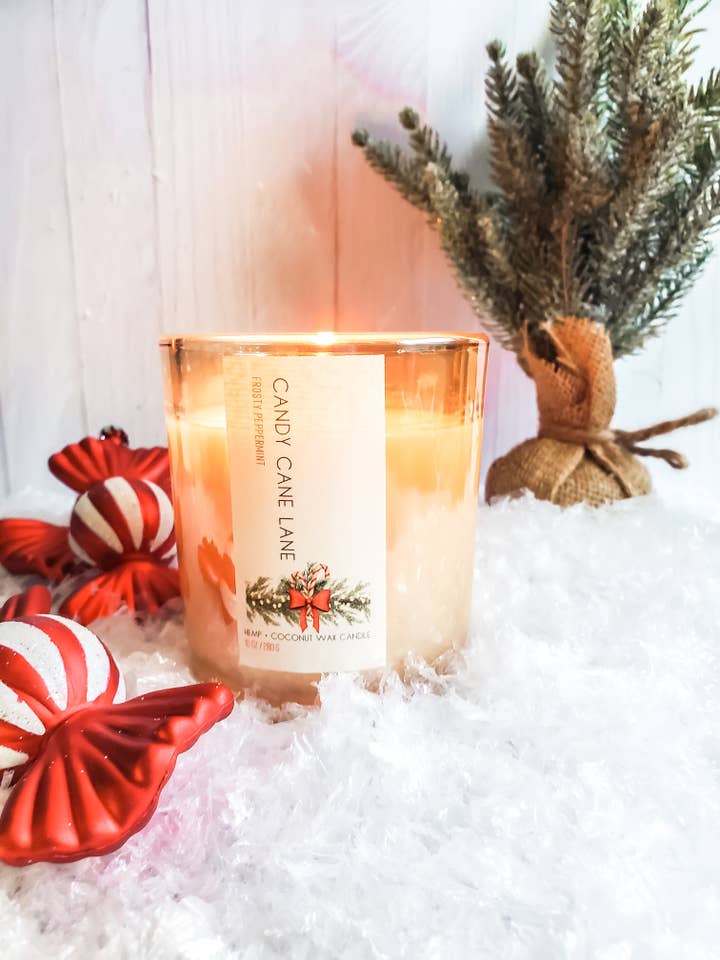 Candy Cane Lane: Christmas Peppermint Hemp Candle, 10 oz for wholesale by The Modern Sonoran