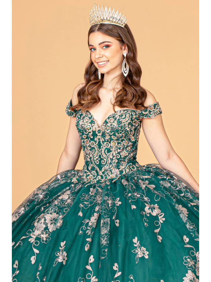 Tux-USA® - Wholesale Gown - Women's - Embroidered Off Shoulder Mesh Quinceanera Dress w/ Separate Long Sleeves