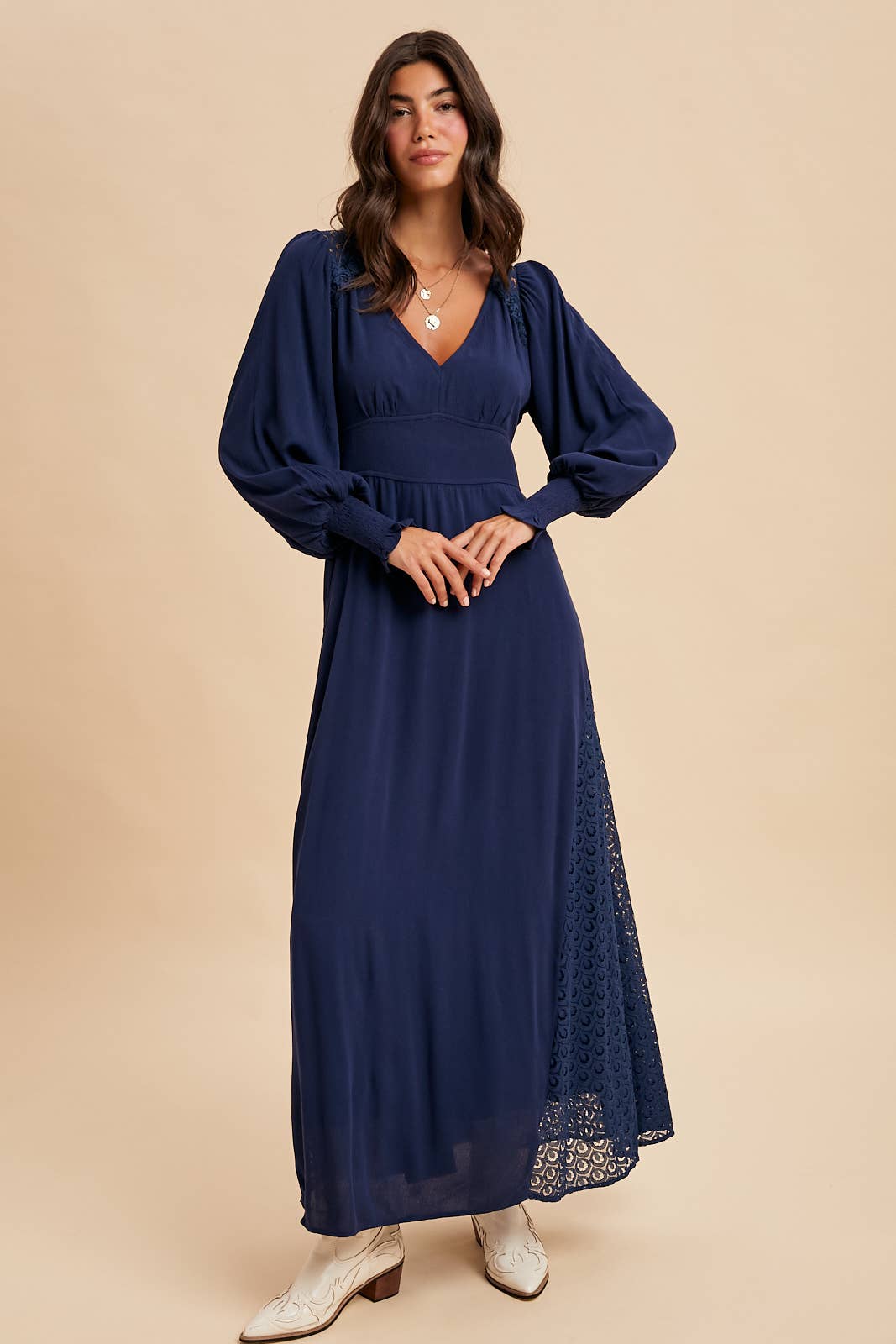 In Loom - Wholesale Dress - Women's - LACE PANEL V NECK MAXI DRESS8