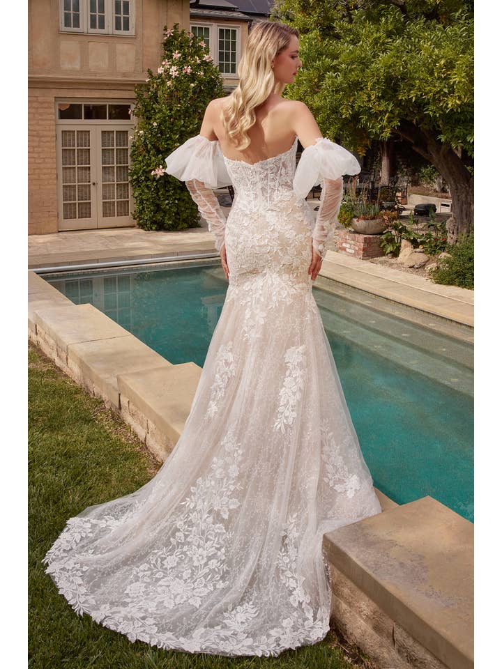 OFF WHITE NUDE LACE MERMAID BRIDAL GOWN WITH REMOVABLE SLEEVES for wholesale on Faire