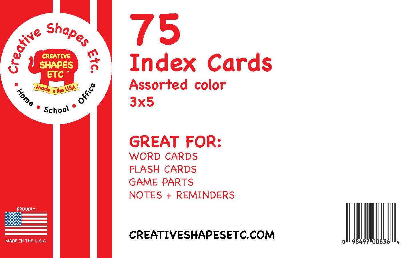Creative Shapes Etc. - Wholesale Stationery/Notecard Set - Blank Index Cards- 3" x 5" Assorted Color0