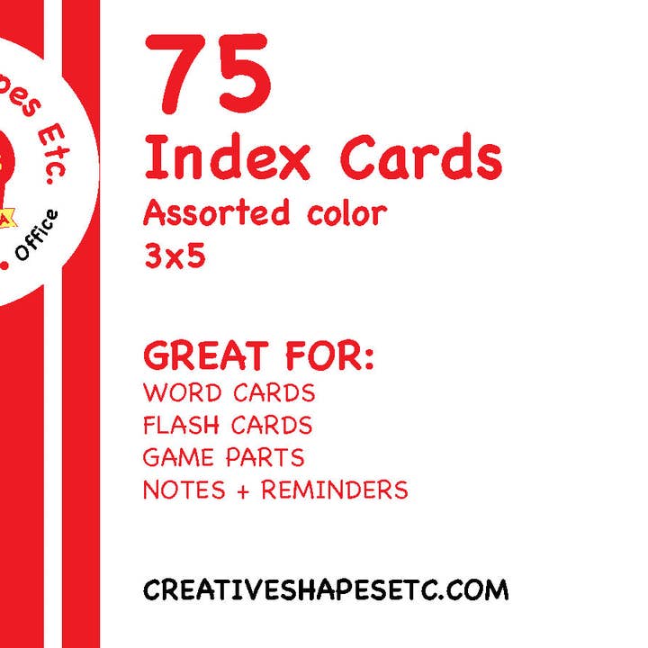 Creative Shapes Etc. - Wholesale Stationery/Notecard Set - Blank Index Cards- 3" x 5" Assorted Color