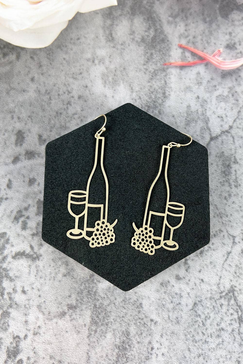 JHP Collection - Wholesale Dangle Earrings - FILLIGREE WINE BOTTLE AND WINE GLASS SHAPE HOOK EARRINGS6