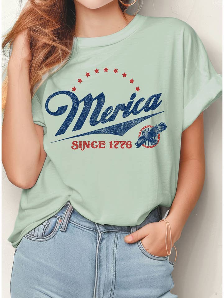 Rustee Clothing - Wholesale Screen Printed T-Shirt - Women's - MERICA SINCE 1776 EAGLE GRAPHIC TSHIRTS1