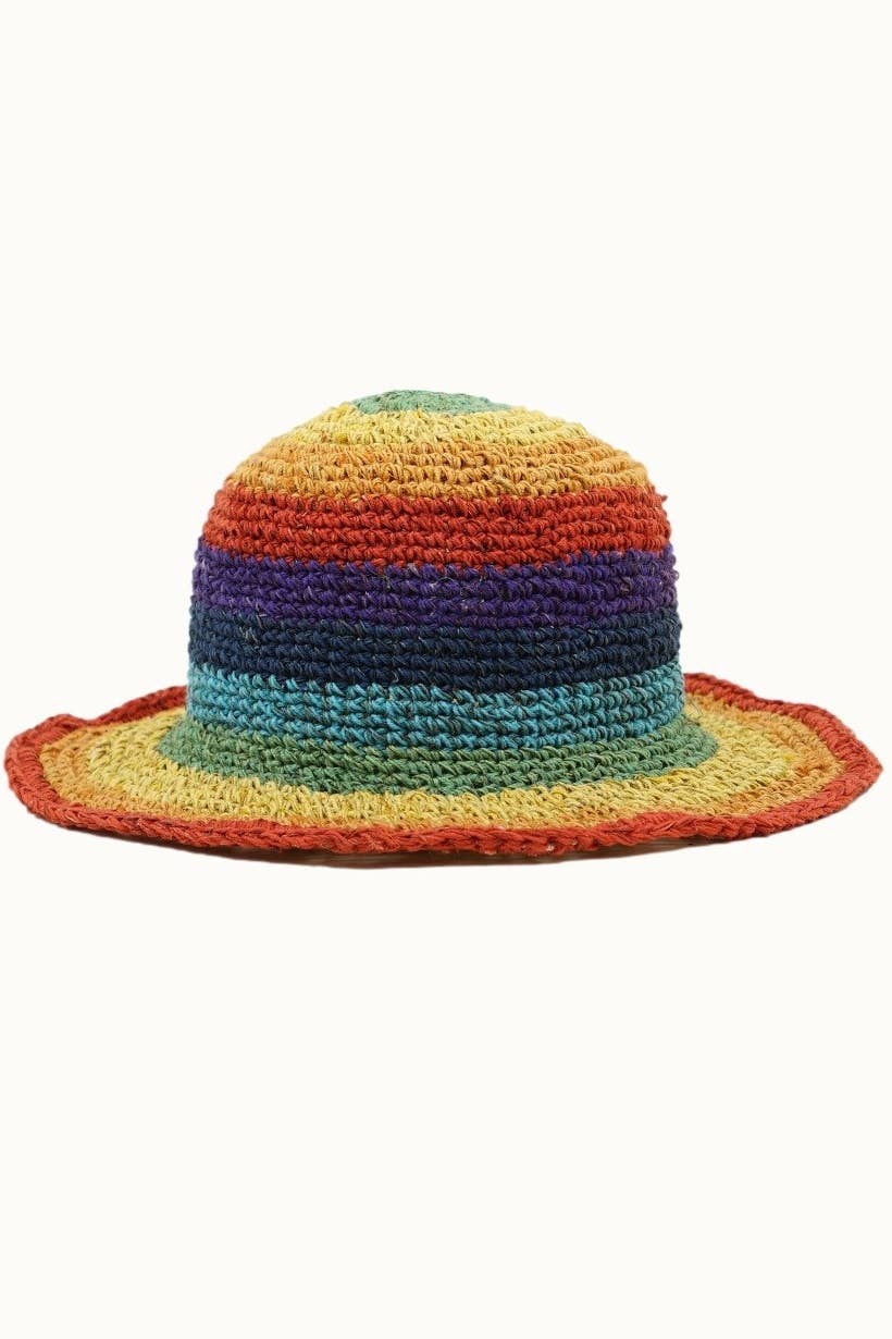 Olive & Pique - Wholesale Bucket Hat - Women's - Hand Crocheted Rainbow Hemp Bucket Hat, Made in Nepal3