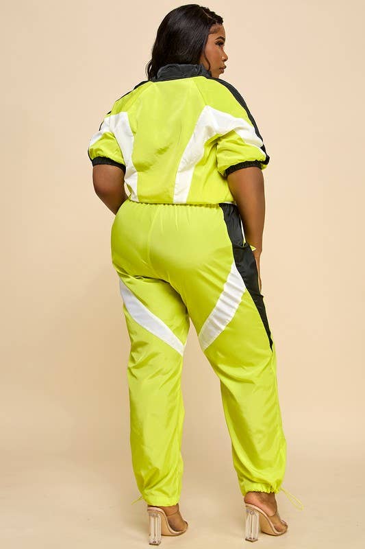 Yellow Combo Plus Short Sleeve Zip-Up Track Top & Jogger Pants Set for wholesale on Faire3