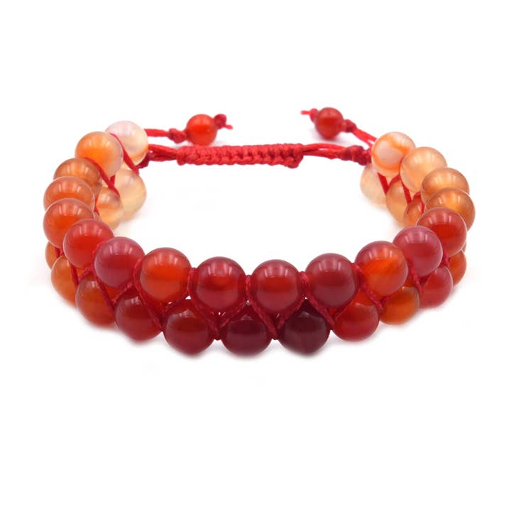 Natural Carnelian 8mm Beads Two Layered Adjustable Bracelet for wholesale by SILVER CAVE