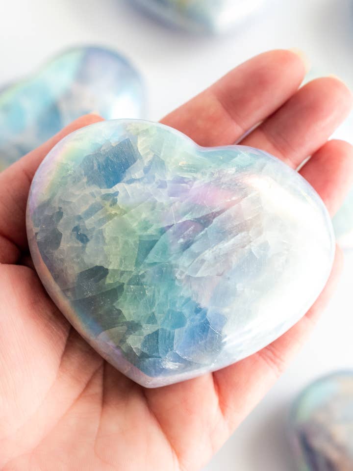 Blue Angel Aura Reiki Crystal Hearts for wholesale by Apothecary Co.