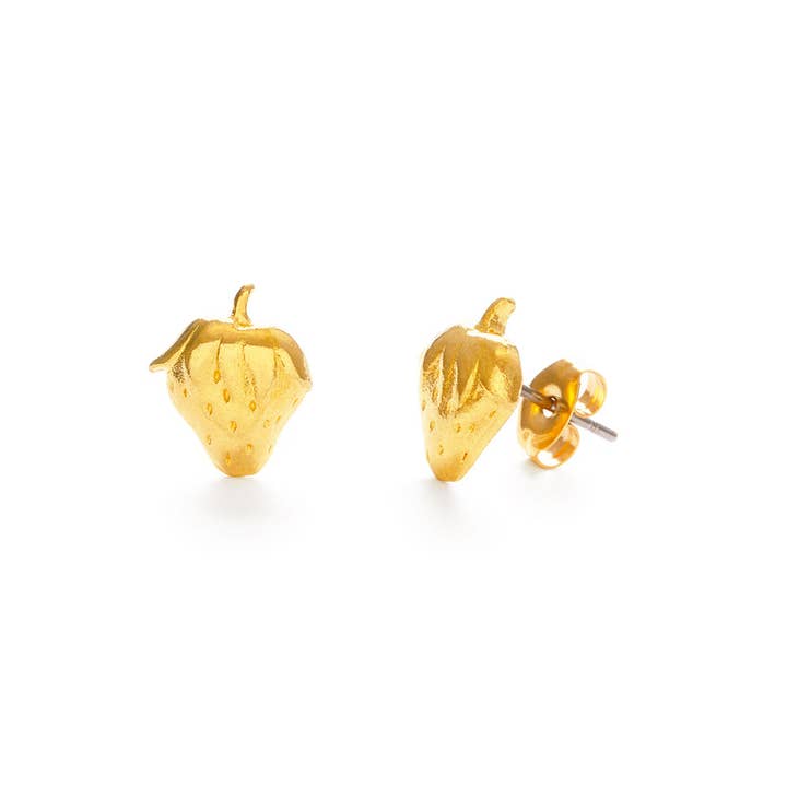 Golden Strawberry Stud Earrings for wholesale by Amano Studio