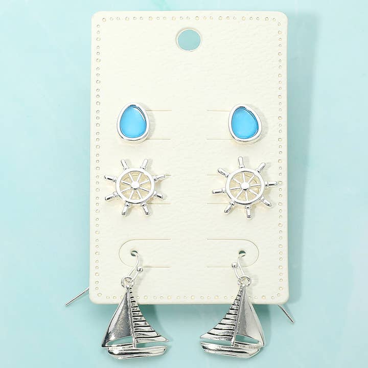 3 par - Havglas nautisk anker stud metal båd drop dingle ørering sæt for engroshandel hos Sensibling Corp.