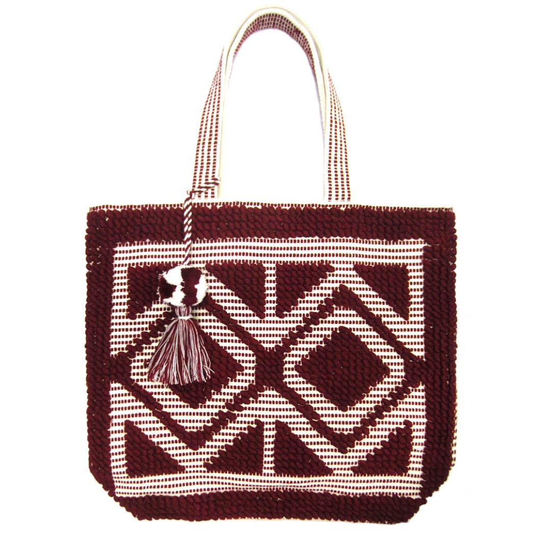 Fashion City - Vente Tote bag – femme - Sac cabas bohème tissé avec pompons et franges15