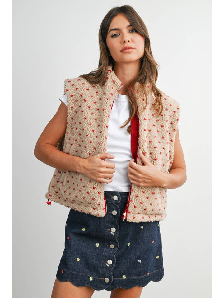 BUTTERMELON - Wholesale Jacket - Women's - Floral Fleece Sleeveless Vest - BMJ784938