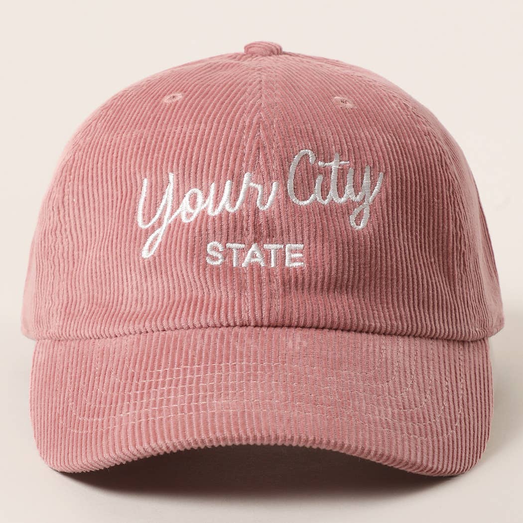 Custom Corduroy Embroidered Hat – Your City & State Design for wholesale on Faire15