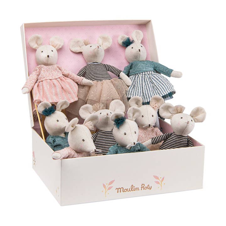 Display of 9 asstd Small Mice - The Little school of dance - Doll - Moulin Roty for wholesale by Speedy Monkey