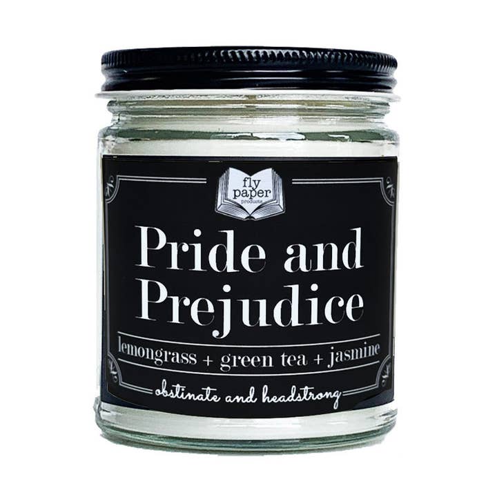 Pride and Prejudice 9 oz Candle Lemongrass + Green Tea for wholesale by Fly Paper Products