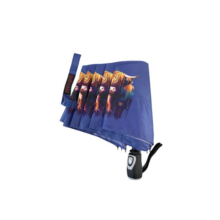 Blue Scottish Highland Cow Umbrella (Short) for wholesale on Faire2