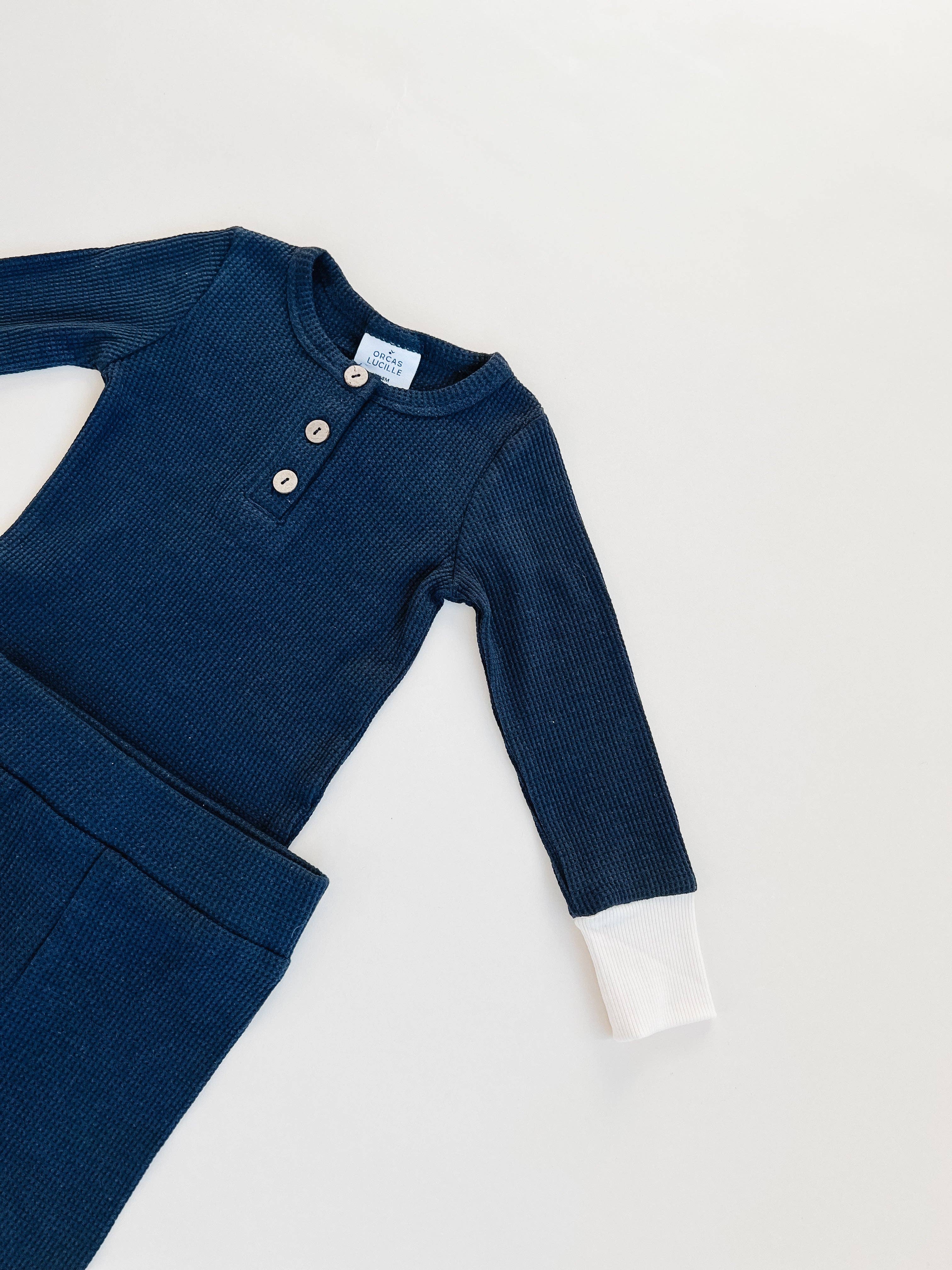 Orcas Lucille - Vente Ensemble haut et pantalon – enfant - Ensemble de gaufres - Marine1