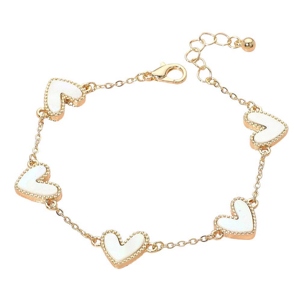 Sensibling Corp. - Wholesale Charm/Dangle Bracelet - Mother of Pearl Heart Charm Station Bracelet1
