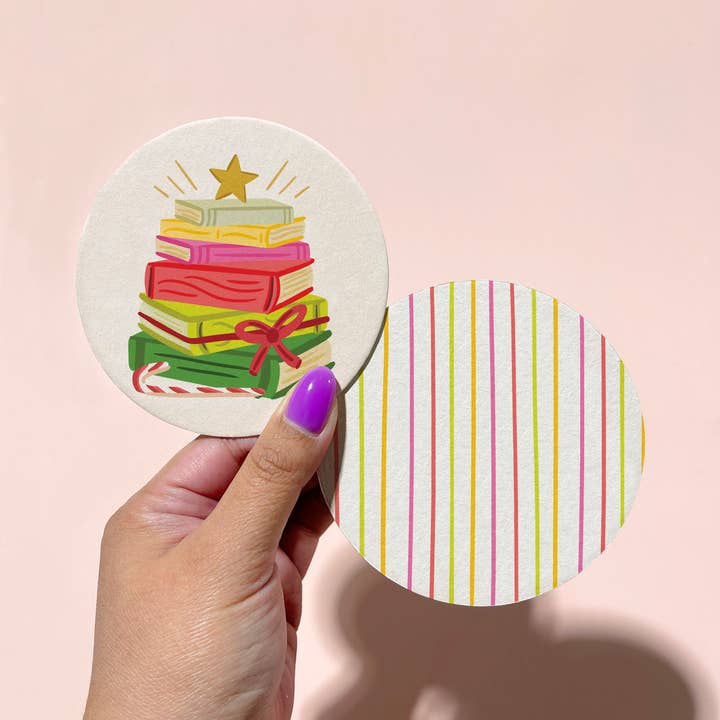 Bookmas Double-Sided Coaster Set of 4 for wholesale by Bloomwolf Studio