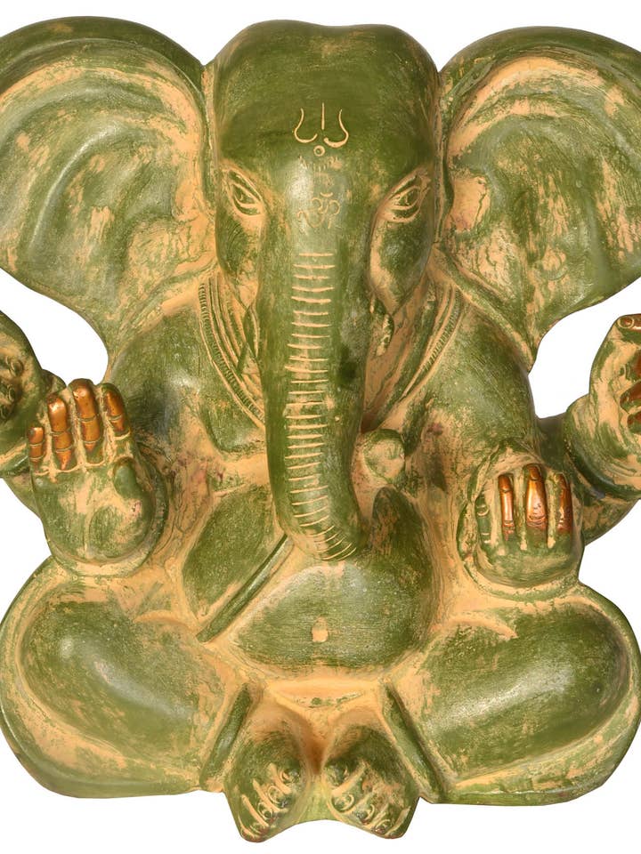 Escultura Ganesha em Latão 9" Com Orelhas Grandes | Artesanal por atacado de Exotic India Art