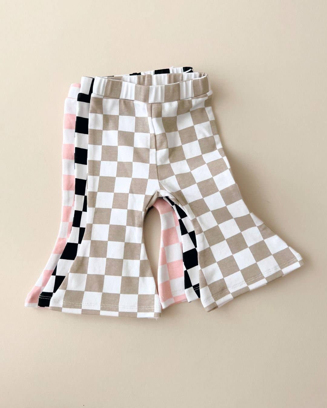 Lucky Panda Kids - Wholesale Pants - Baby - Checkered Flare Pants | Latte3