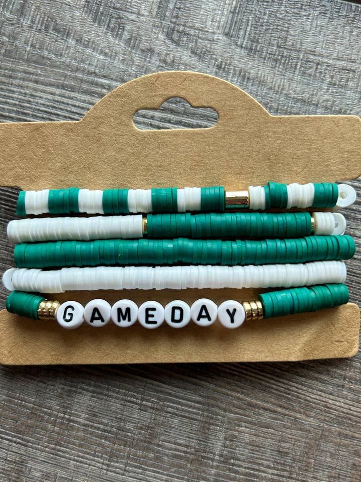 Game Day Friendship Bracelets Green and White for wholesale by JILLIAN INK LLC