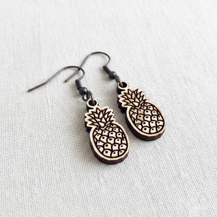 Pineapple Engraved Wood Earrings© by Aurora North Home™ for wholesale by Aurora North Home