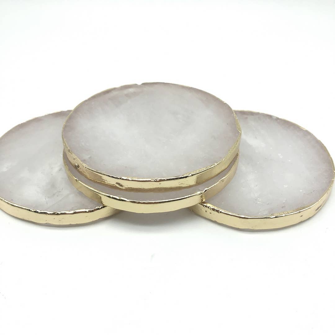 Zen Decor London – wholesale Coasters – White Quartz Round Agate electroplated coaster set3