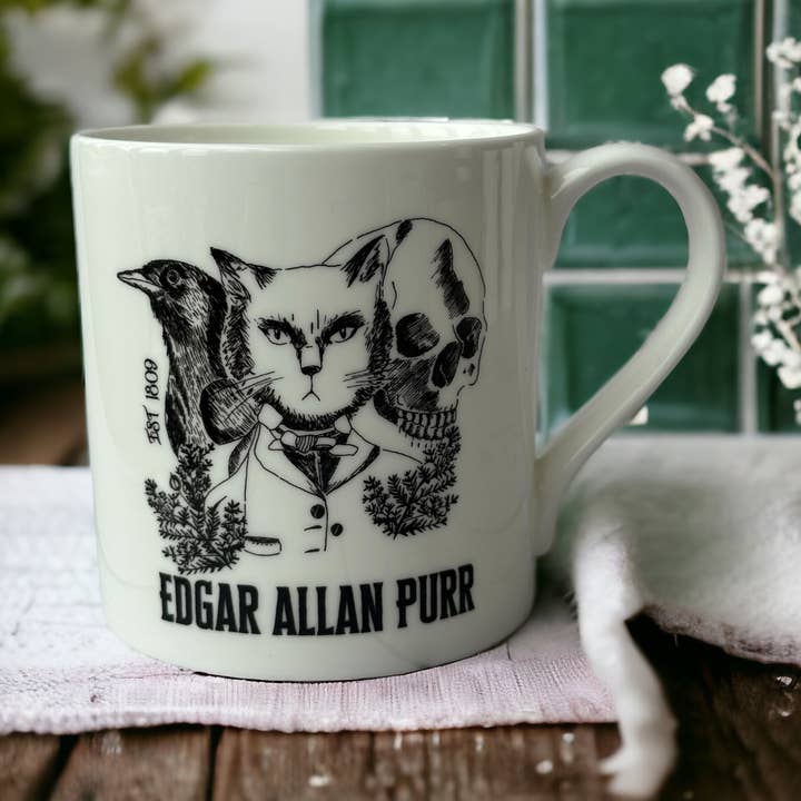 Edgar Allan Purr Literary Cat Bone China Mug for wholesale by GiftSmith