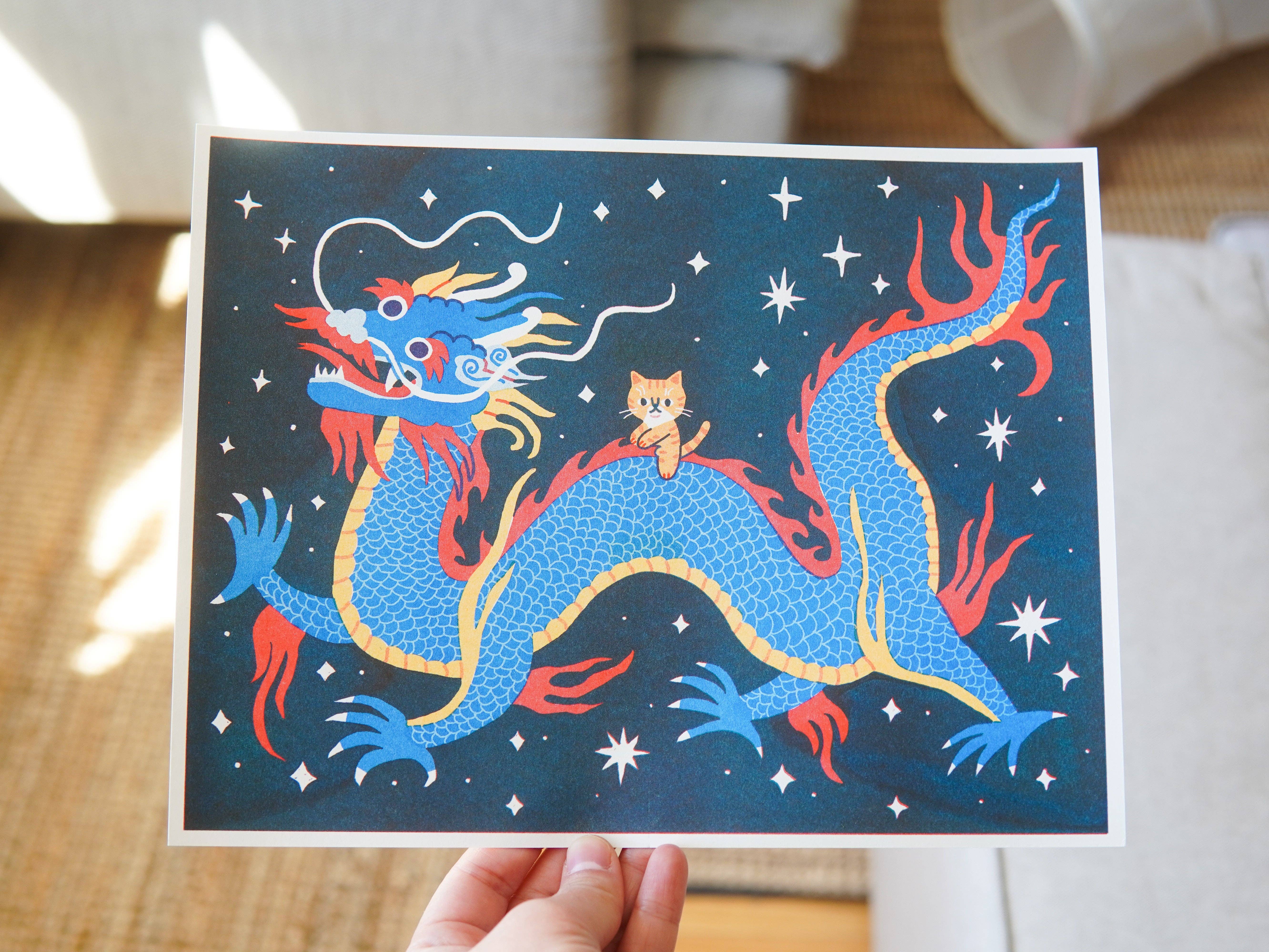 Megan Wang - Wholesale Art Print - Dragon Rider Risograph Print 🐉3