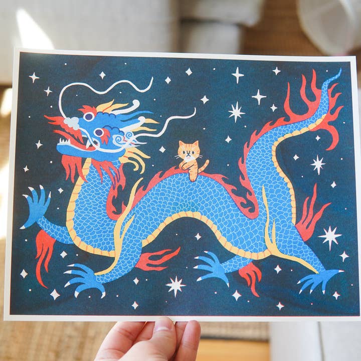 Megan Wang - Wholesale Art Print - Dragon Rider Risograph Print 🐉3
