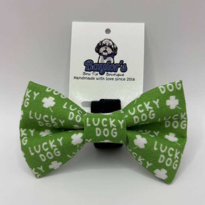 Lucky dog pet bow tie, dog st. Patrick’s day for wholesale by Baylor's Bow Ties