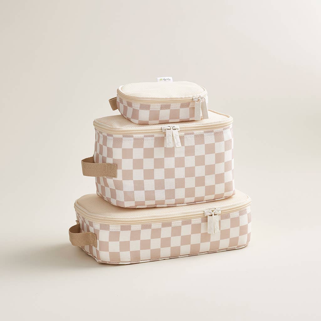 Itzy Ritzy - Wholesale Packing Cube - Taupe Checkerboard Pack Like a Boss™ Packing Cubes4