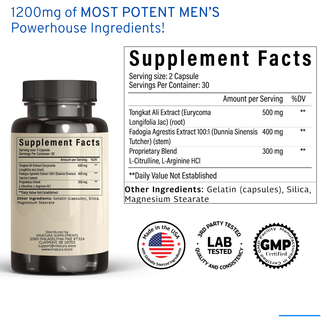 VINATURA SUPPLEMENTS - Wholesale Oral Supplement/Vitamin - Tongkat Ali Fadogia Agrestis 1200mg1