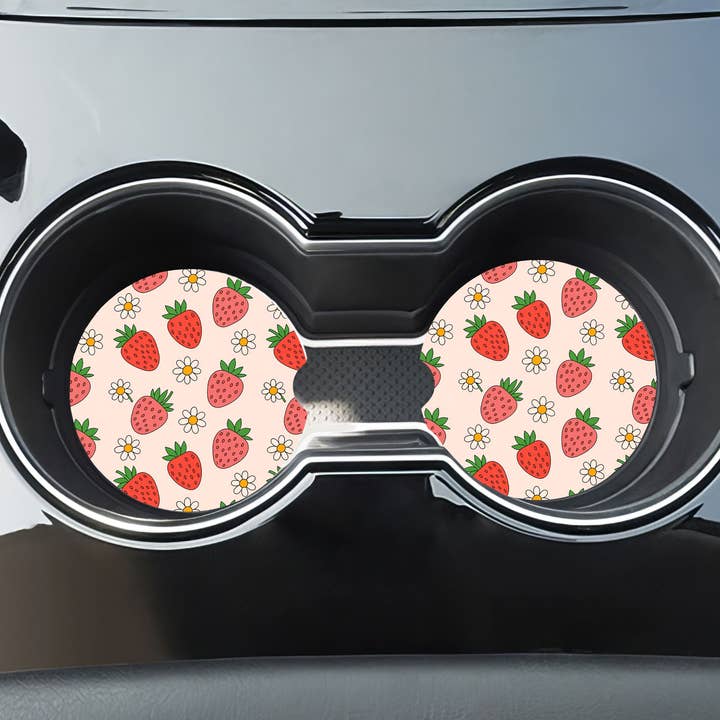 Strawberry Car Coasters - Neoprene Set of 2 for wholesale by Stencil Art Canada