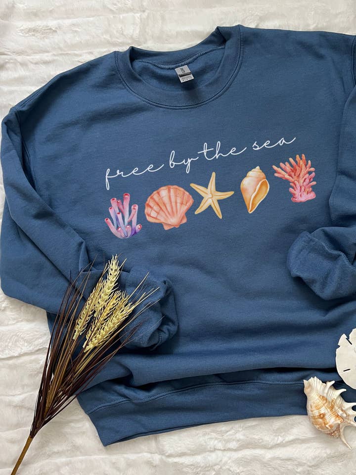 women's crewneck sweatshirt- free by the sea for wholesale by Sunshine Collective