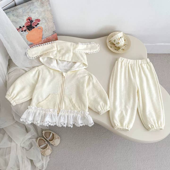 Spring and Autumn Kids Girls Floral Lace Decorated Long Sleeves Coat and Solid Color Pants 2-piece Clothing Set for wholesale by MyKids-USA®