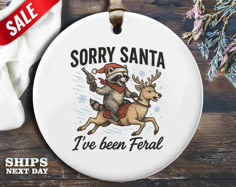 VenusArtsShop - Wholesale Ornament - Retro Christmas Ornament – Funny Raccoon With Santa Hat0