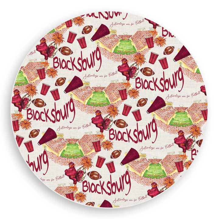 Tovaglietta in vinile con motivo calcistico Virginia Tech per la vendita all'ingrosso da parte di French Graffiti