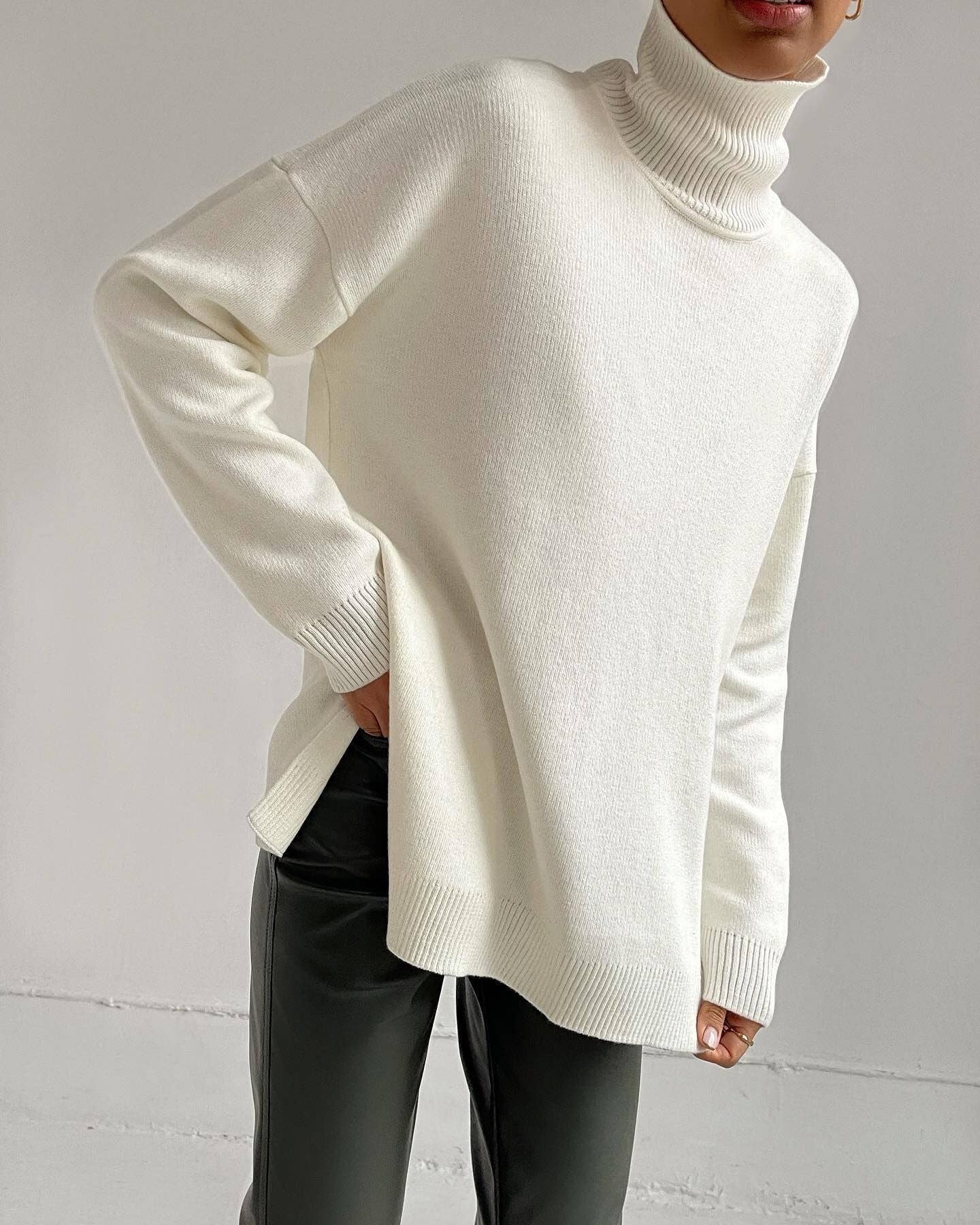 Marayn - Wholesale Tunic Sweater - Women's - 2025 AutumnWinter Chic Loose Knit Turtleneck Sweater18